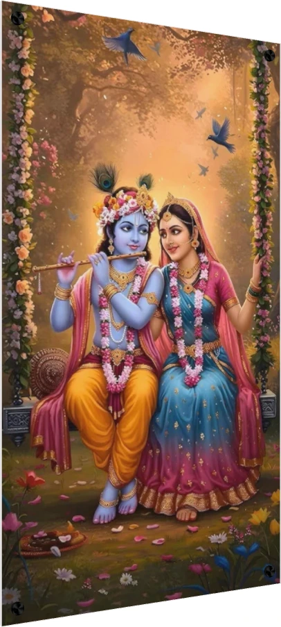 Vibrant Radha Krishna Swing Canvas Art wall art print — acrylic preview | PrintPosters.in